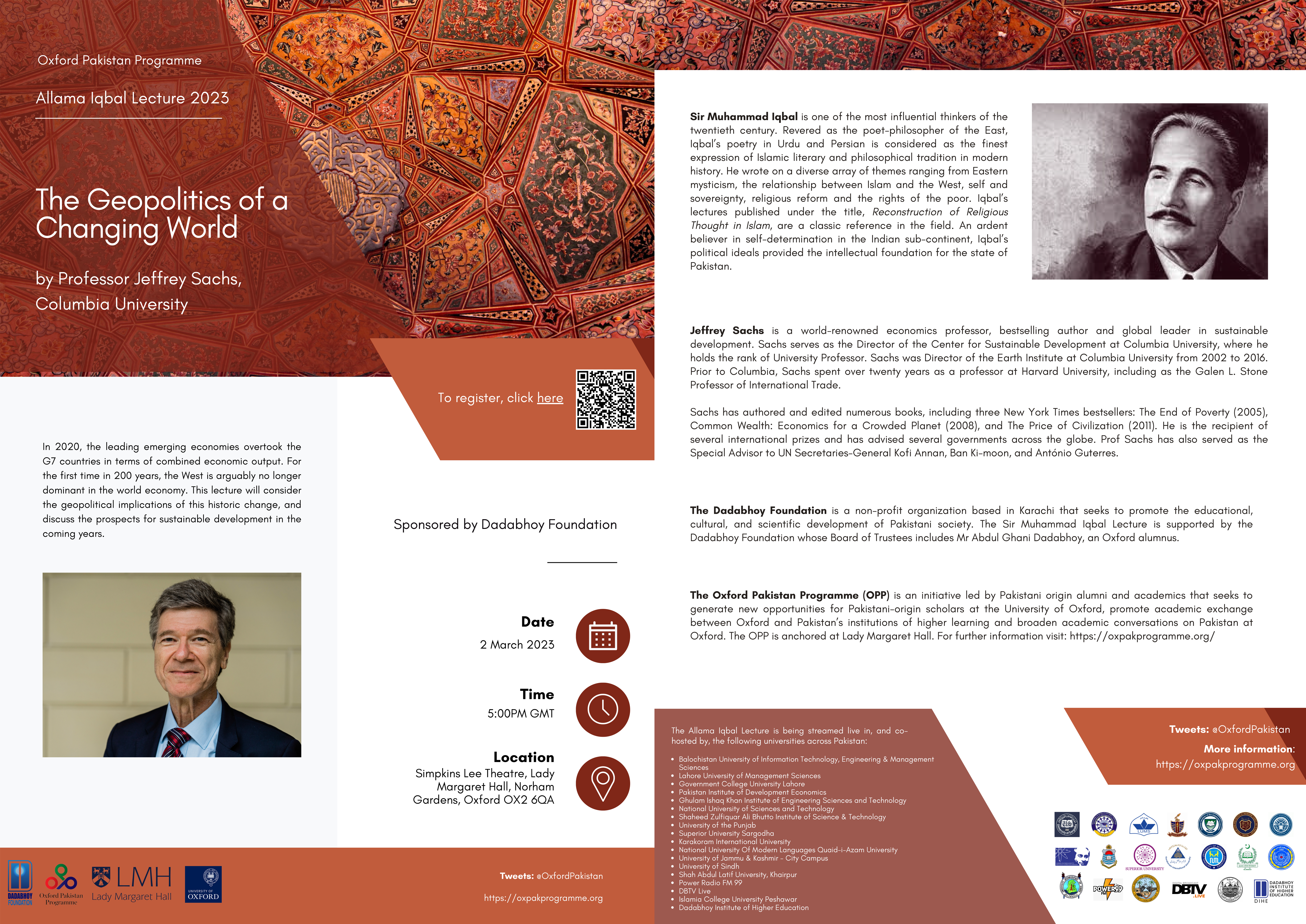 Allama Iqbal Lecture 2023: The Geopolitics of a Changing World by Professor Jeffrey Sachs, Columbia University